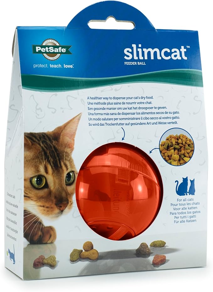 PetSafe SlimCat Interactive Feeder - Combines Play with Mealtime - Adjustable Portions - BPA-Free Plastic - Slow Feeder for Digestion - Lightweight, Dishwasher-Safe Toy - Orange