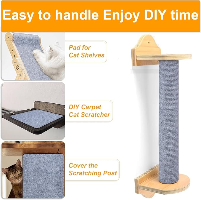 Cat Scratching Mat, Self-Adhesive Scratch Furniture Protector, Trimmable Cat Carpet, Couch Protector Scratching Pad Replacement (Light Grey, 39.4"x15.8")