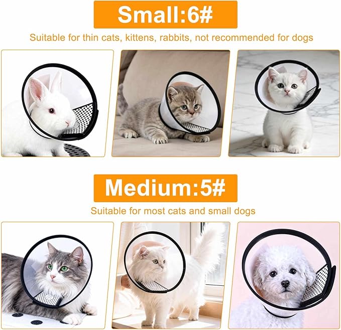 VOVIGGOL 2 Pack Cat Cones to Stop Licking, Cat E Collar Pet Cone for Cats After Surgery, Pet Elizabethan Collar Dog Head Cone Recovery Cone for Most Cats & Small Dogs (Size M, 5#)