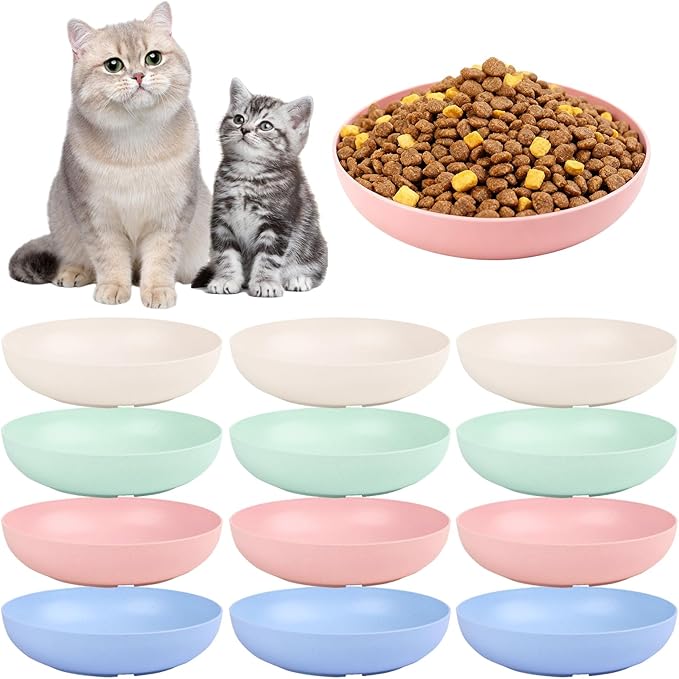 [12 Pack] Cat Dishes Whisker Friendly, Shallow Wide Pet Food and Water Bowl, 5.5 Inch Cat Food Dish, Friendly Wet Feeding Bowl, Durable Wheat Straw Pet Bowls, Pet Plate for Kittens (Indoor/Outdoor)
