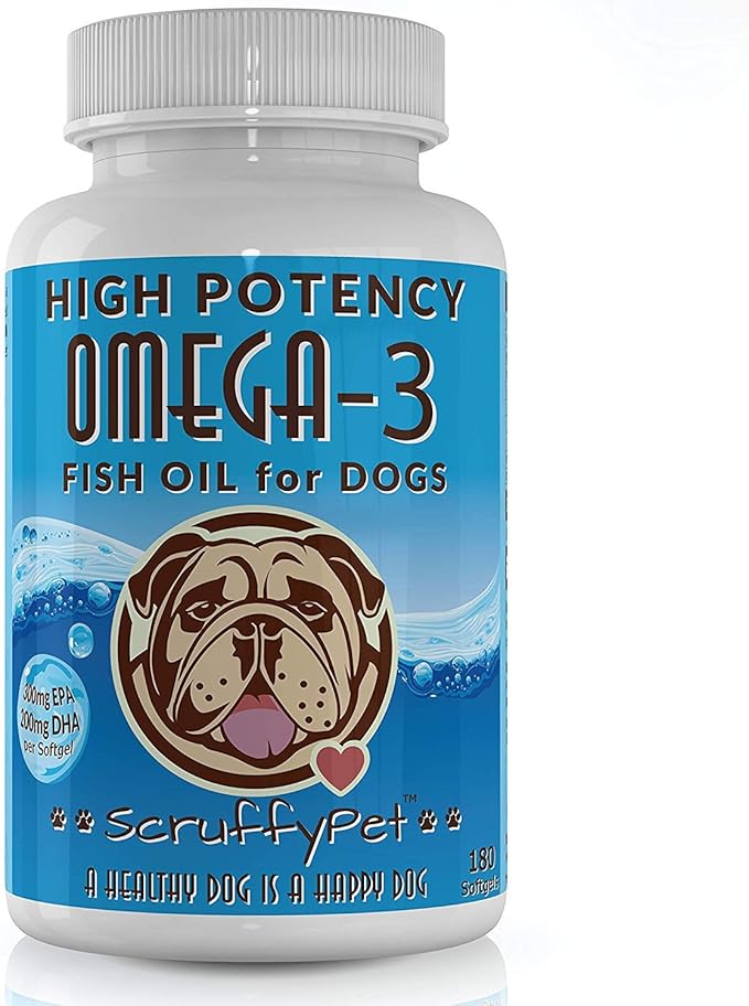 Pure Omega 3 Wild Fish Oil for Dogs with Vitamin E - Highest EPA & DHA Softgels Available (1000mg) 180ct