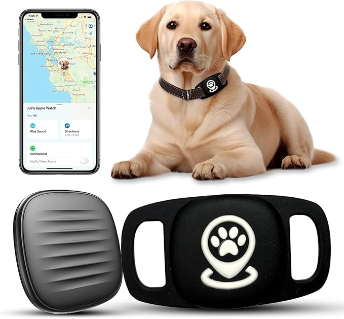 Pet Tracker for Dogs, Dog Tracker Smart Pet Location Tracker with Holder, Smart Item Finder, MFi Certificated Dog Tracking Device, No Monthly Fee, Works with Find My(iOS Only) (Black Case)