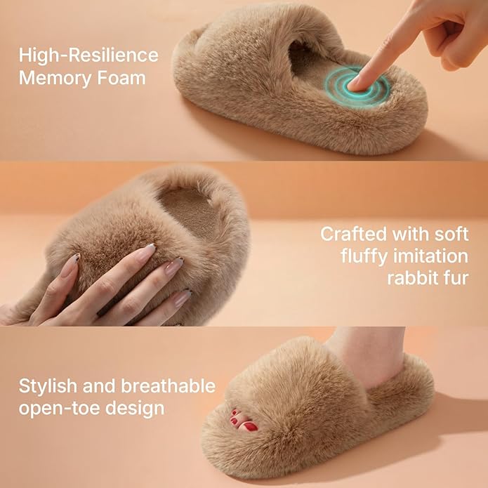 ATHMILE Womens Slippers with Arch Support Memory Foam Fuzzy House Slippers for Women Lightweight Cozy Indoor Open-toe Comfy Birthday Valentine's Day Gifts