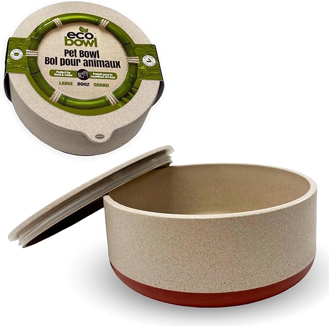 Palz&Co EcoBowl with Lid for Dogs & Cats, 80 oz Cinnamon - Natural Bamboo Pet Bowl with Non-Slip Base, Pet Food and Water Dish, Dishwasher Safe
