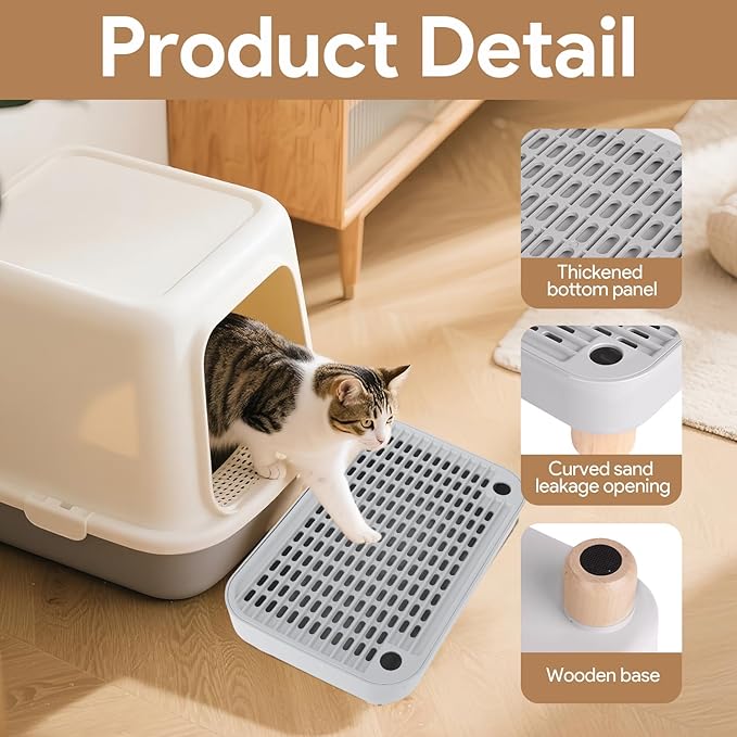 Cat Ramp Litter Box Step, Small Senior Cat Litter Box Mats Ramp for Floor with Wooden Base, Low Entry Cute Cats Food Mat Stairs Prevent Tracking, Silicone Small Litter Boxes Shield Catcher Mat Grey