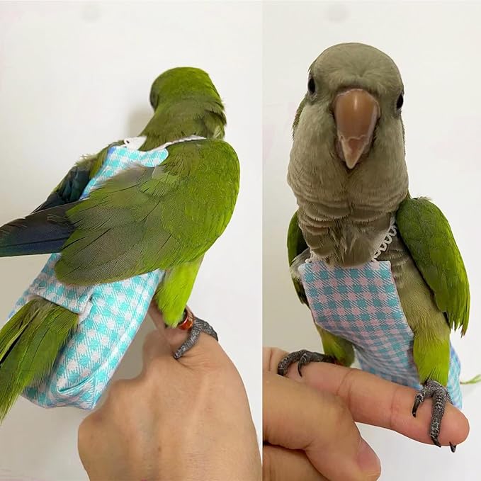 Quaker Parrot Flight Suits Diapers for Monk Parakeets, Cockatiels Flight Suits, Parrot Clothes, Bird Training Nappy Suit Liners Clothes with Hanger Leash Hole for Sun Conure Senegal Lorikeet
