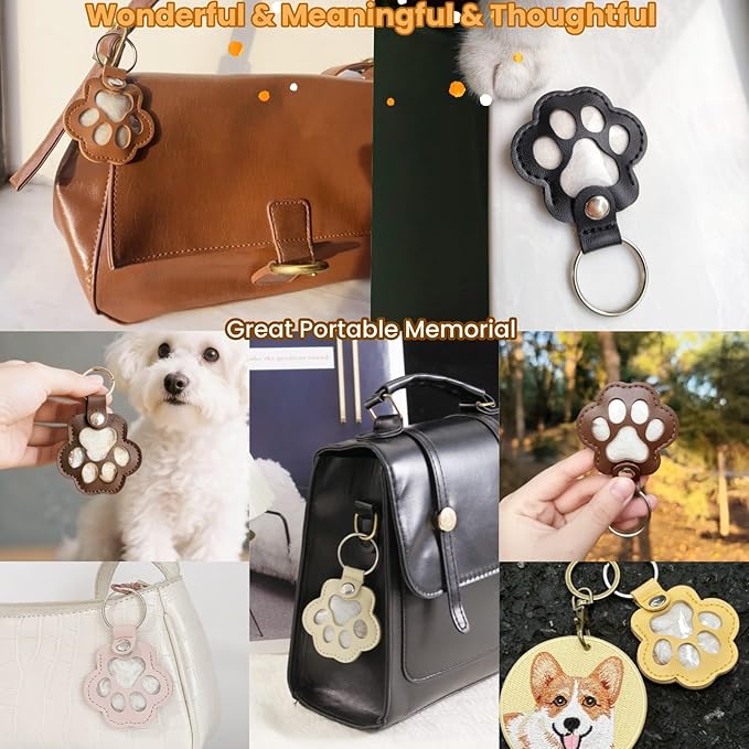 Pet Hair Storage Keychain, Dog Cat Fur Container Collector Keepsake, PU Leather Memorial Keyring, Collar Bag Charms