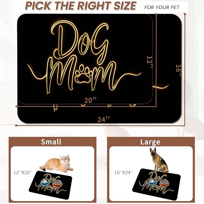 Dog Mom Food Mat for Floors,Absorbent Quick-Dry Pet Feeding Mat,Cat Dog Bowl Mats for Food and Water,Non-Slip Pet Accessories Supplies 16"x24"
