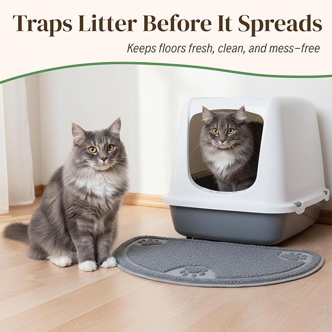 Evelots Cat Litter Mat – Traps Litter & Mess from Box, Absorbent Urine-Proof & Waterproof Floor Protection, Soft on Paws, Non-Slip, Easy Clean, Machine Washable, Unscented, Gray, Large