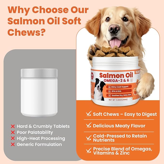 Salmon Oil for Dogs,Omega 3 for Dog Skin and Coat Supplement Chews Fish Oil Treat, Omega 6 EPA & DHA Fatty Acids Dry Skin Relief for Dogs, Coat Itch Relief Supplement,Salmon Flavor