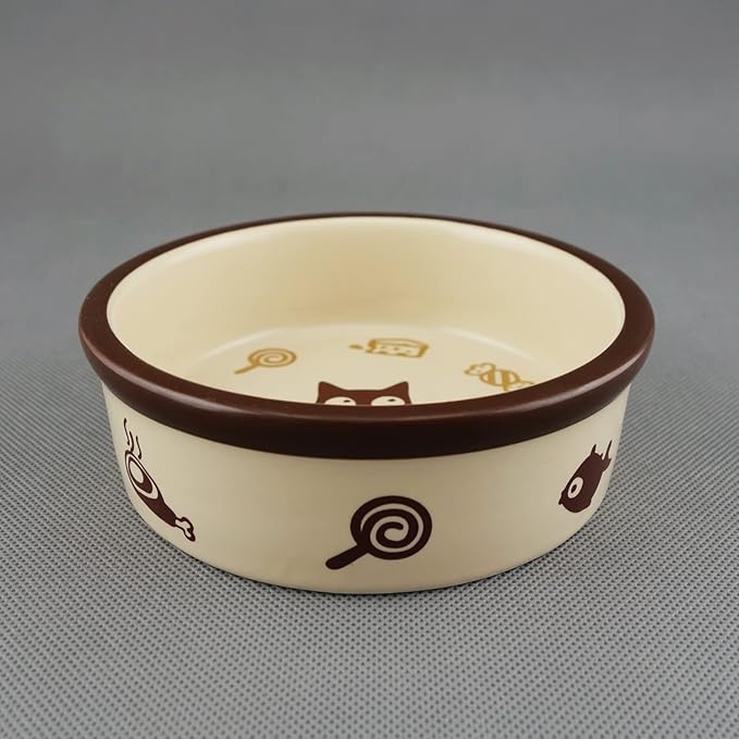TTCAT Ceramic Cat Food Bowl,Cute Cartoon Pattern,Basic Bowl, Small Pet Feeding Dishes for Cat, Kitten, Small Dog, Dishwasher Safe…