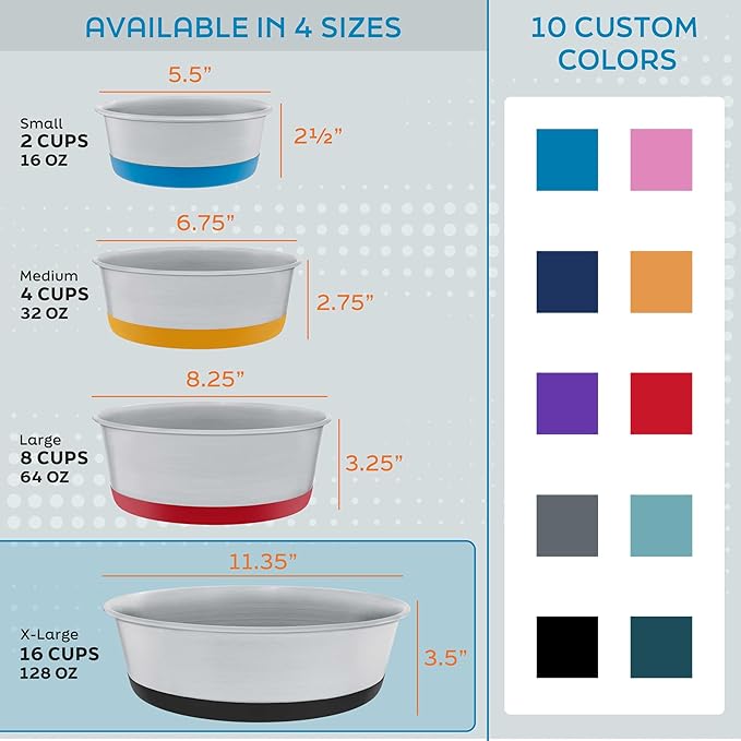 Master Pet Supply Stainless Steel Dog Bowls Set of 2 with Extra Thick Silicone Base - 16 Cup (128 oz) Hyper Pink, Non-Slip, Dishwasher Safe Metal Bowls, Pet Dog Food Bowl for Dogs, Cats, Anti Rust