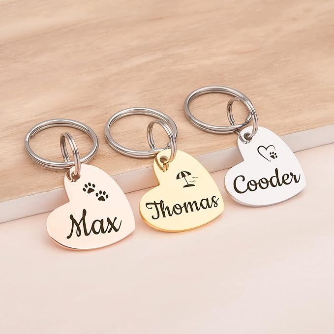 Anavia Small Size Dog Cat ID Tags, Small/XS Personalized Color Plated Stainless Steel Puppy Kitten Name Tags, Customized Engraved Nameplate Pet Collar Tag (Black, Heart)