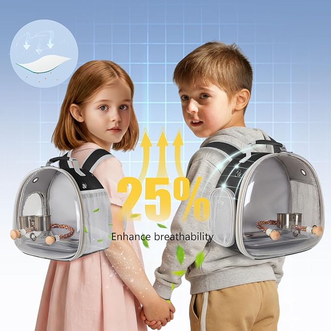 Bird Travel Carrier Backpack, Metal Tray and Clamp Cups Bundle, Clear Bubble Window Space Capsule Astronaut Liked Vet Carry Book Bag to Carry and Transport Parakeet Parrot (Black, Metal Tray + Cups)