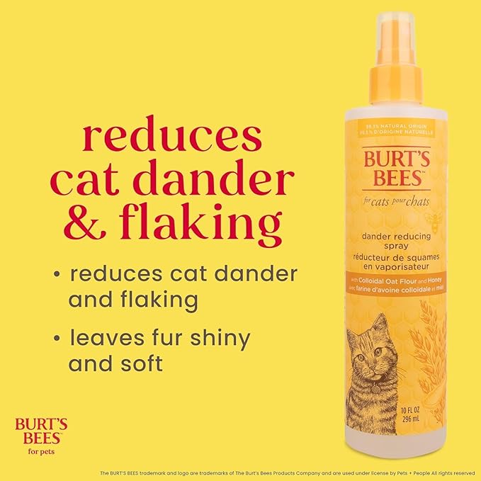 Burt's Bees for Pets Cat Dander Reducing Spray with Colloidal Oat Flour and Honey, Waterless Grooming Spray for Dry Skin and Dandruff Control, Cat Dander Remover for Allergy Support, 10 Fl Oz