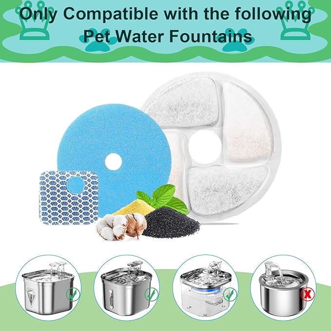 Cat Water Fountain Filter,Cat Fountain Filters Replacement for Square 2.2L/73oz Stainless Steel Pet Water Fountain,5 Pack Pet Fountain Filter Replacement