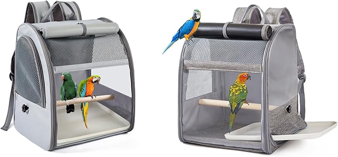 Portable Breathable Bird Backpacks Carriers with Removable Tray and Shade Cloth for Small Parrots Travel Cage Compacts Bird Cage Backpacks