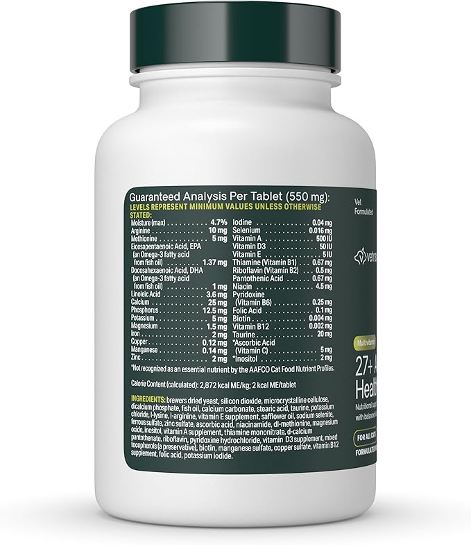 VetriScience 27+ Active Health Chewable Tablets, Nu Cat Daily Multivitamin for Cats and Kittens, Balanced Vitamins, Minerals and Antioxidants, Fish, 90 Count