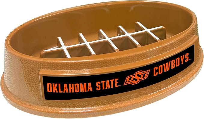 NCAA Super-Bowl - Oklahoma State Cowboys Slow Feeder Dog Bowl. Football Design Slow Feeding Cat Bowl for Healthy Digestion. Non-Slip Pet Bowl for Large & Small Dogs & Cats