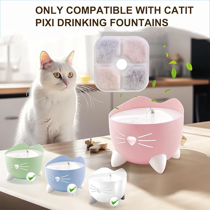 12 Pack Cat Water Fountain Filter Replacement Compatible with Catit PIXI Cat Drinking Fountain, Cat it Water Filters Keep Your Pet Healthy and Hydrated (12+3)