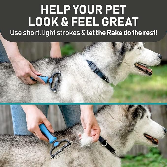 Dual Sided Undercoat Rake Dog & Cat Deshedding Tool, Blue