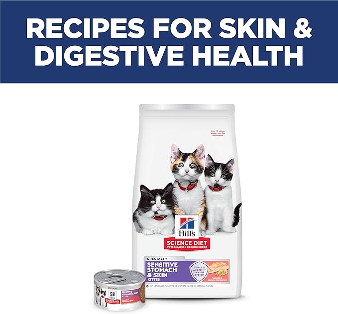 Hill's Science Diet Sensitive Stomach & Skin, Kitten, Stomach & Skin Sensitivity Support, Dry Cat Food, Salmon & Brown Rice, 6 lb Bag
