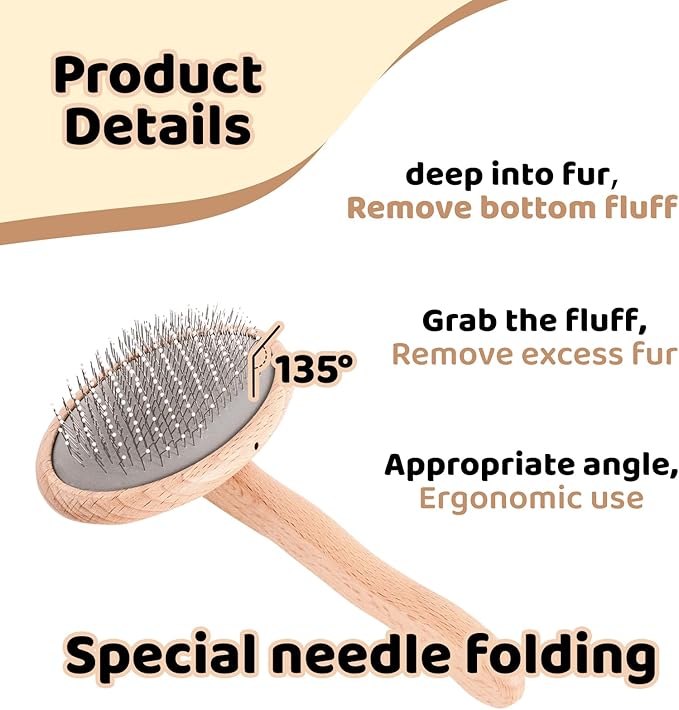 Wooden Dog Brush for Shedding, Grooming, Long haired Dogs, Poodle, Puppy & Indoor Cats, Oval Pin Brush with Coated Tips & Air-Cushion Design, Dog Slicker Brush，pin Brushes for cat Grooming
