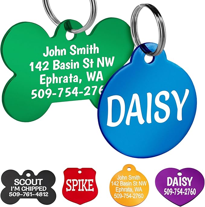 GoTags Dog Tags, Personalized Engraved Dog and Cat ID Tags for Pets, Custom Engraved on Both Sides, Various Shapes Including Bone, Round, Heart, Bow Tie, Star, and Badge (Round, Small - Pack of 1)