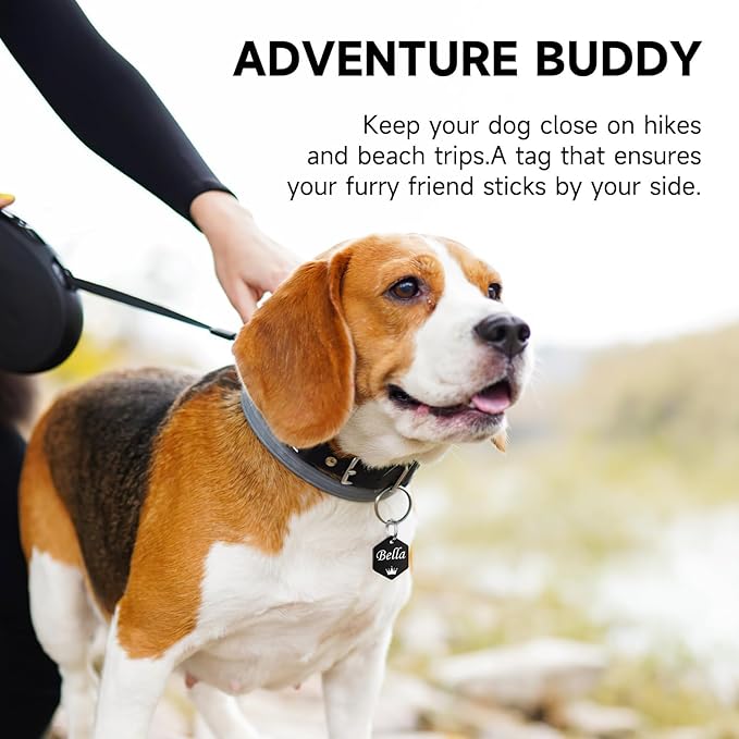 YEHANTI Dog Tags Engraved for Pets - Personalized Dog Tags with Lovely Icons, Durable Stainless Steel Pet ID Tags for Small Large Dogs Cats, Hexagon Custom Dog Name Tags Engraved on Both Sides, Small