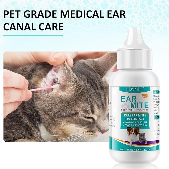 Ear Mite Treatment for Dogs and Cats,Dog Ear Infection Treatment,Aloe Ear Mite,Safe for Pets | 12+ Weeks | 0.75 fl oz 22.2ml