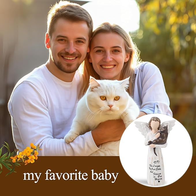 Cat Memorial Gifts, Cat Memorial Gifts for Loss of Cat, Pet Cat Remembrance Gifts, Cat Angel Figurine Statue for Cat Lovers in Memory of Their Beloved Cat(Brown Angel Cat)