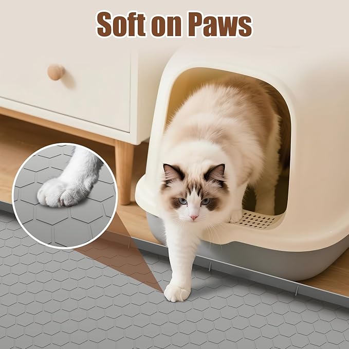 Pawinner Cat Mat for Litter Box, 40" X 28" Large Silicone Cat Litter Trapping Mat, Waterproof Kitty Litter Mat, Urine-Proof, Easy to Clean, Non-Slip Kitty Scratch Pad for Floor(Gray)