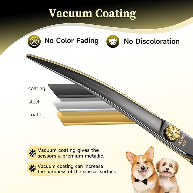 7'' Curved Dog Grooming Scissors CNC 440C Blades Sharp and Durable Dog Shears Black and Gold Pet Scissors Smooth Cutting Easy to Use for Professional Groomer