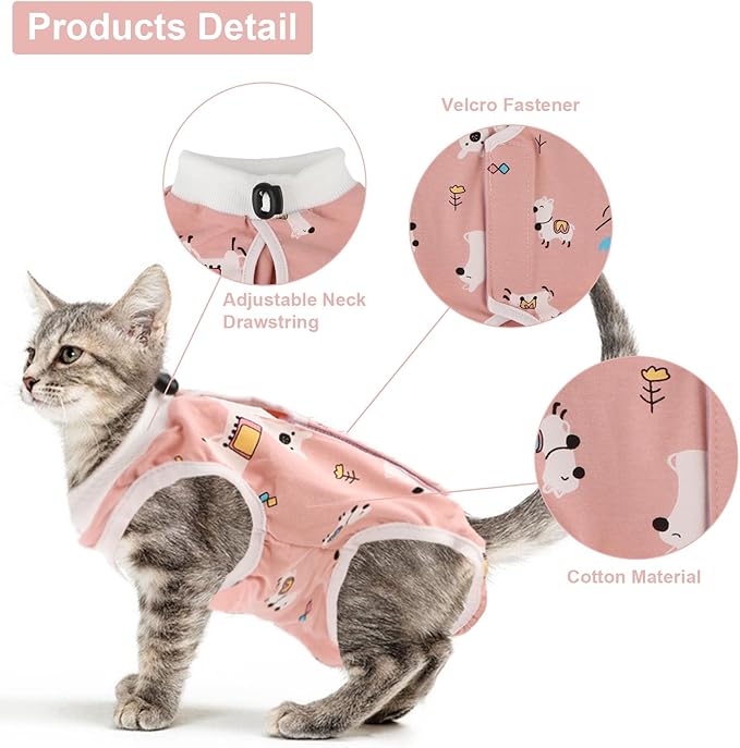 2PCS Cat Recovery Suit - Breathable Cat Surgical Recovery Suit, Onesie for Cats After Surgery Recovery, Alternative Cone of Shame Abdominal Wound Skin Wear Protection (Pink+White, S)