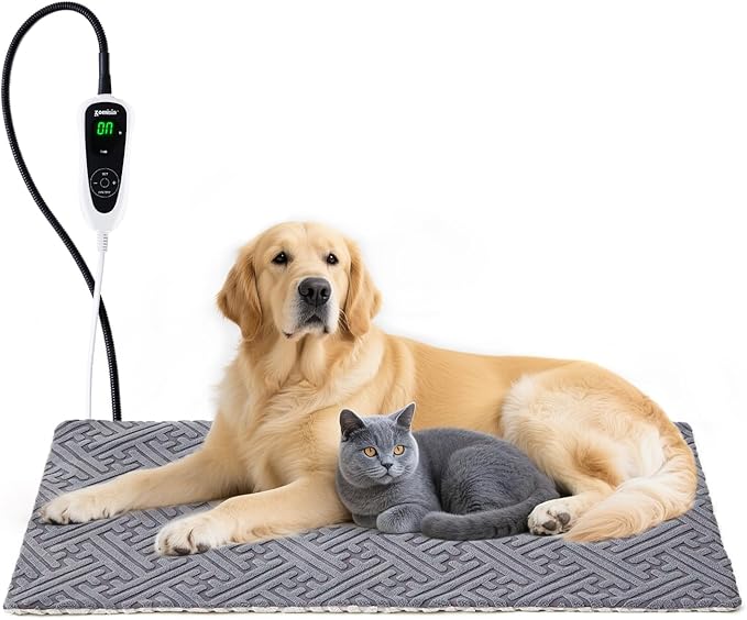 Large Dog Heating Pad 35x24 Inch - 11 Adjustable Temperature and 25 Timer Options, Heated Dog Bed Indoor Waterproof with Chew-Resistant Cord for Large Dogs