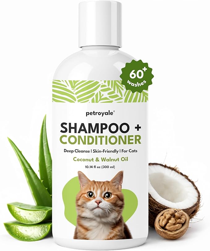 2-in-1 Cat Shampoo and Conditioner – Persian Cat Shampoo – Kitten Shampoo for Cats – Cat Shampoo for Dandruff – Pet Shampoo for Cats with Aloe Vera, Coconut & Walnut – 10.14floz