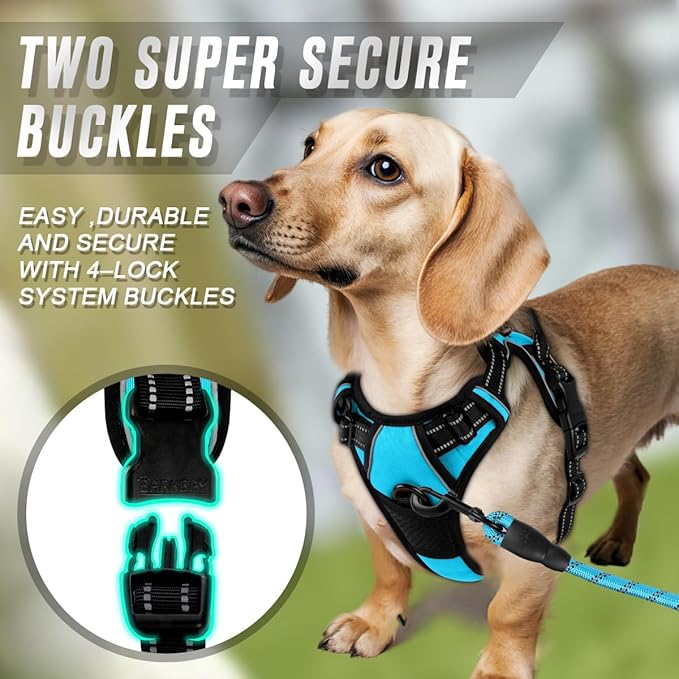 BARKBAY No Pull Dog Harness Front Clip Heavy Duty Reflective Easy Control Handle for Large Dog Walking(Blue,XS)