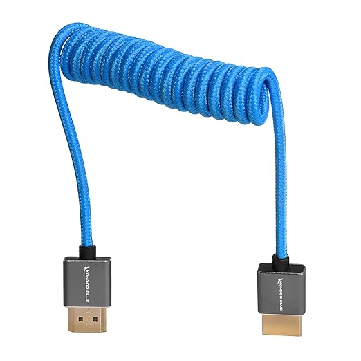 KONDOR BLUE | Full HDMI 2.0 Type A Male to Male 12"- 24" Coiled Braided Cable | 4K 60Hz 18Gbps, HDR, 3D, Reinforced | for On-Camera Monitors & Recorders + More | Blue