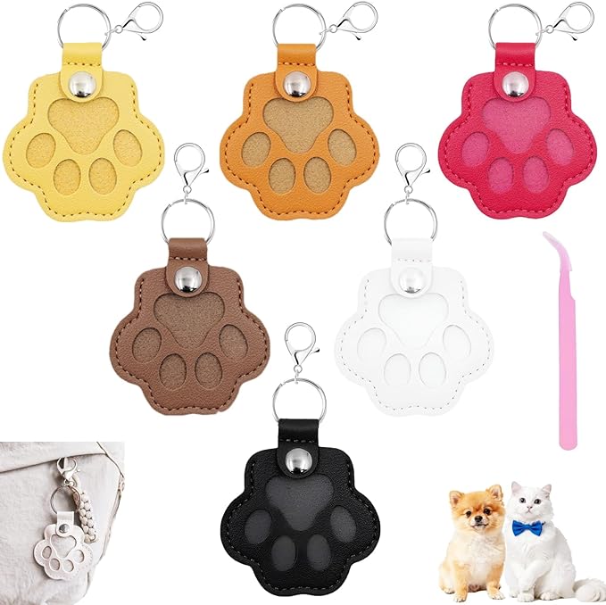 6 Packs Pet Hair Leather Keychain, Dog Cat Fur Storage Paw Keyring, Memorial Keepsake, Collar Bag Purse Key Charms