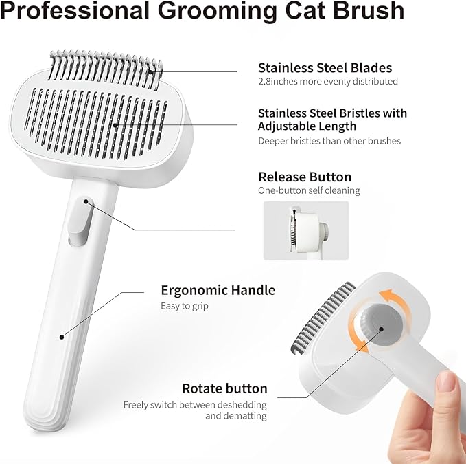 3Pcs Cat Brush, Cat Comb, Flea Comb for Cats Dogs, Dual-Sided Dematting and Deshedding, Dog Brush for Shedding Long Hair to Effectively Remove Thick Tangles or Matted Fur, White