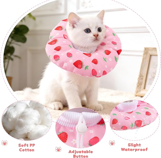 Cat Cone Collar Soft, Small Waterproof Cat Recovery Collar for Wound Healing After Surgery or Neutering Alternative to Elizabethan Collars Medical Neck Cone for Cats and Puppies, Pink