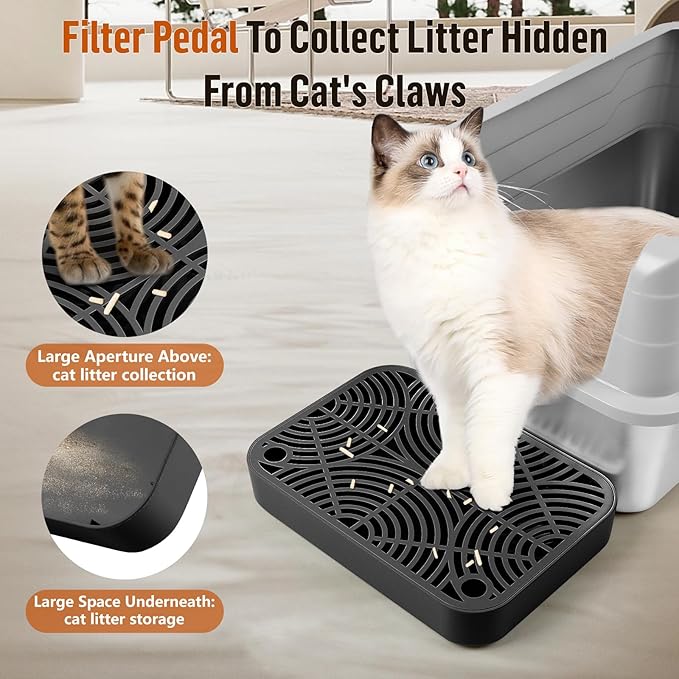 Cat Litter Box Ramp, Litter Box Step Mat with Filter Function for Self-Cleaning Cat Litter Box, Easy to Clean, Cats Pedal Step Stool Ideal for Kitten & Elderly Cats (Black)