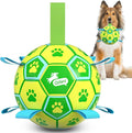 QDAN Dog Toys Soccer Ball - Durable Dog Balls with Strap for Medium Small Dogs, Puppy Birthday Gifts, Dog Tug Toy for Tug of War (8 Inch)