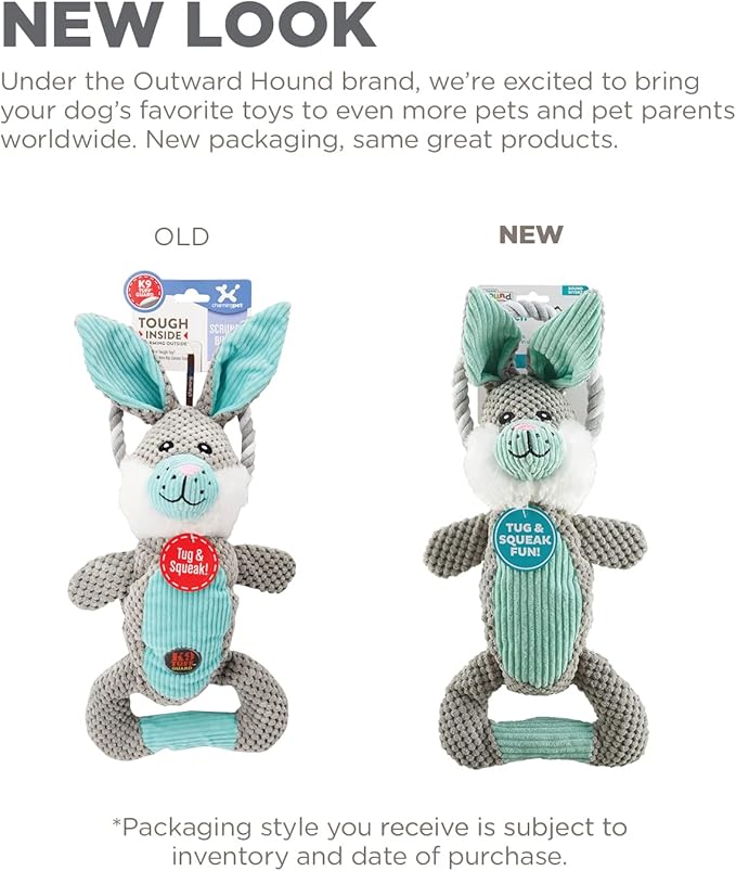 Outward Hound Scrunch Bunch Bunny Interactive Plush Squeaky Dog Tug Toy