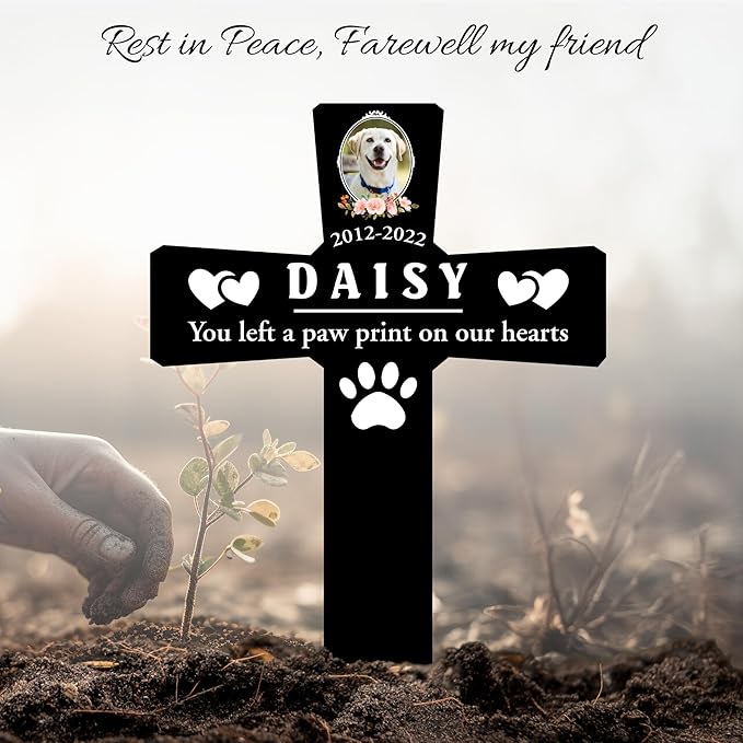 Custom Pet Grave Markers Dog | Custom Pet Headstones for Dogs | Best Remembrance Gifts for Your Four-Legged Companions | Personalized Grave Marker for Furry Friends with Wreath Photo Album