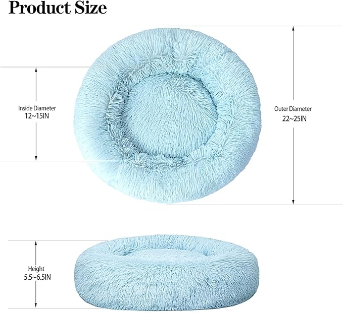 Calming Dog Bed for Small Dogs Cats, Kitty Puppy 23'' Round Anti-Anxiety Warm Fluffy Plush Faux Fur Bed, Soft Anti-Slip Donut Washable Small Pet Bed, Cozy Cat Puppy Bed, Fits up to 30 lbs Pets