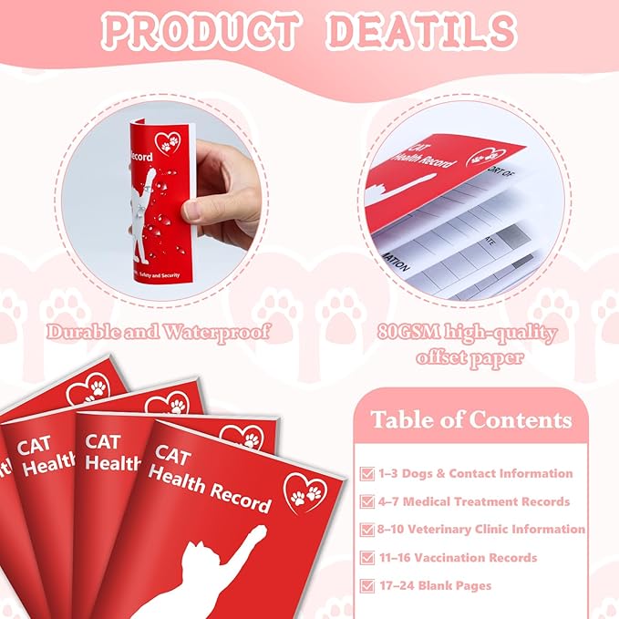 10 Cat Health Record Booklets 12 Sheets Per Pack Kitten Shot Record Book Feline Health Records 5 * 3.5inch Cat Vaccination Records Book Cat Health Records for Pet Lovers Kitty Nursing Supplies
