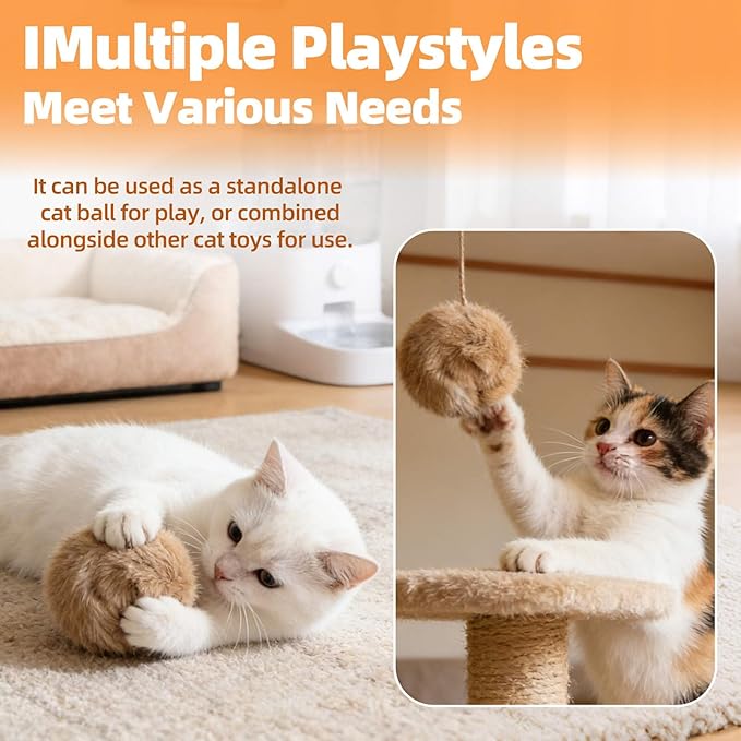 Rabbit Fur Pom Pom Ball,Real Rabbit Fur Catnip Toy - Interactive Fluffy Rolling Ball for Indoor Cats, Multi-Cat Homes & Pursuit Games, Soft Cute & Durable Play Essential for Kittens to Adults