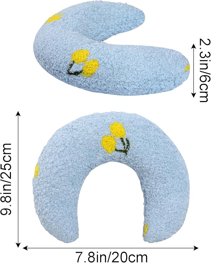 Lystaii Cat Calming Pillow for Indoor Pet Small Dog Calming Pillow Soft Fluffy Cat Bed Dog Neck Toy Half Donut Anxiety Relief Toy with Cute Embroidery Pattern (Light Blue, Cherry)