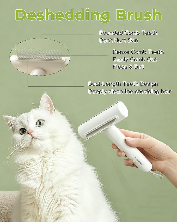 3-in-1 Cat Comb for DeShedding with Built-in Lint Roller Pet Hair Remover Suitable for Travel Undercoat Brush for Indoor Cats Metal Dematting Grooming Tool for Detangling Matted or Knotted Fur